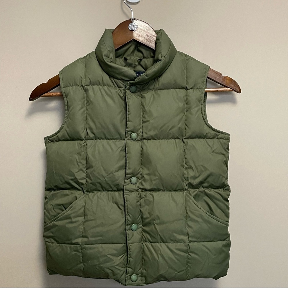 Lands End Olive Green Down & Feather Puffer Vest Kids Size 6x-7